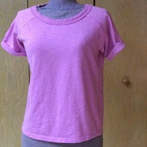 Orvis Pink Short-Sleeved Tee with Lace Trimmed Rounded Neck Size S